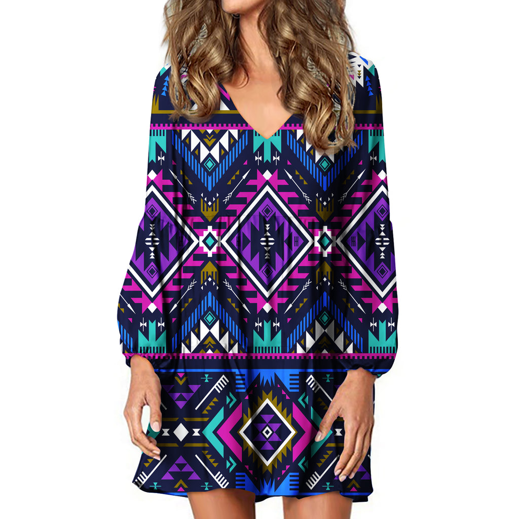 Powwow Store gb nat00380 purple tribe pattern swing dress