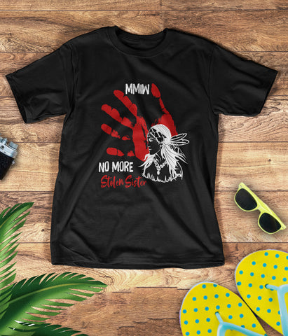 TS0060 I Wear Red For My Sisters Native American Stop MMIW Red Hand No More Stolen Sisters 3D T-Shirt