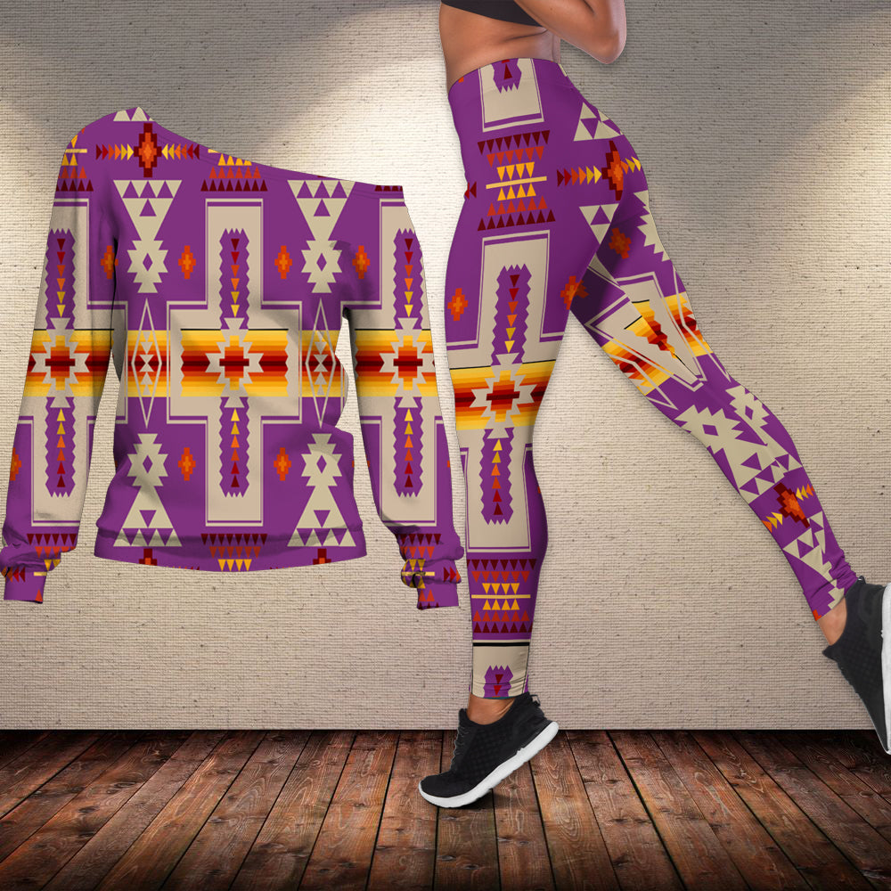 Powwow Store gb nat00062 07 light purple tribe design off shoulder sweater legging set