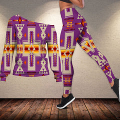 Powwow Store gb nat00062 07 light purple tribe design off shoulder sweater legging set