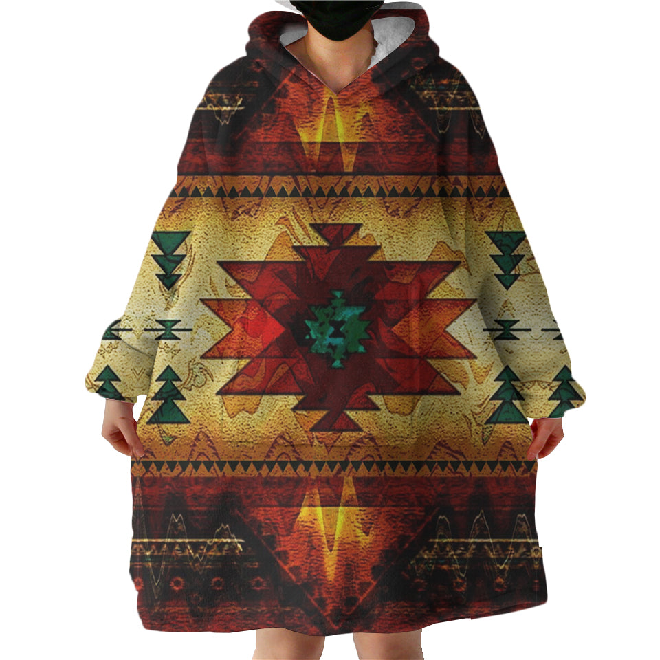 GB-NAT00068 United Tribes Brown Design Sherpa Hoodie Blankets