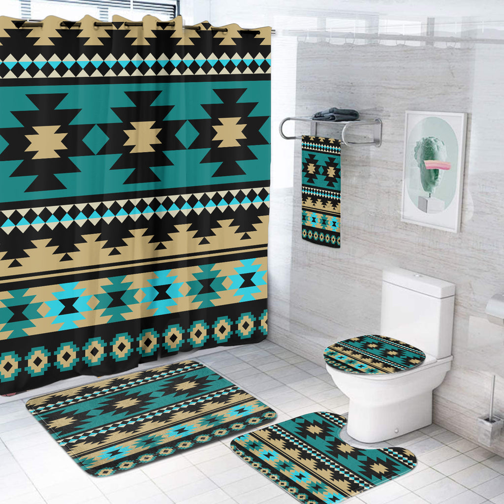 Powwow Store gb nat00509 green ethnic aztec pattern bathroom set