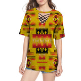 Powwow Store gb nat00302 02 yellow tribes pattern native american neck hollow out tshirt