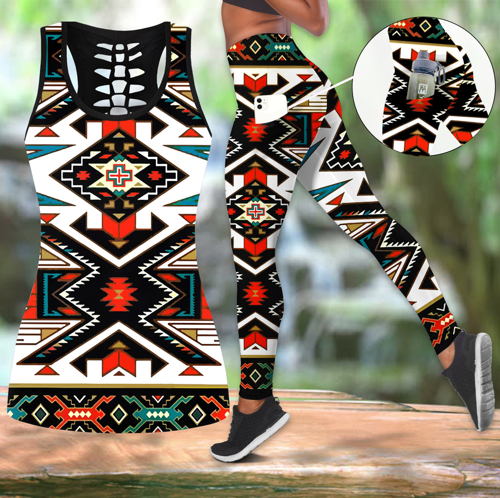 Powwow StoreGBNAT00049 Native Tribes Pattern Native Tank Top And Legging Pocket Set