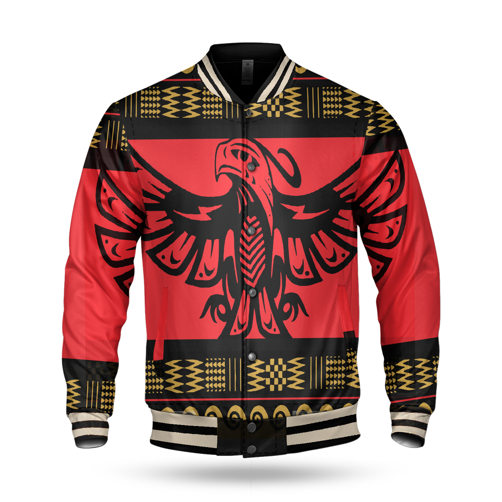 GB-NAT00048-01 Red Phoenix Native American Baseball Jacket