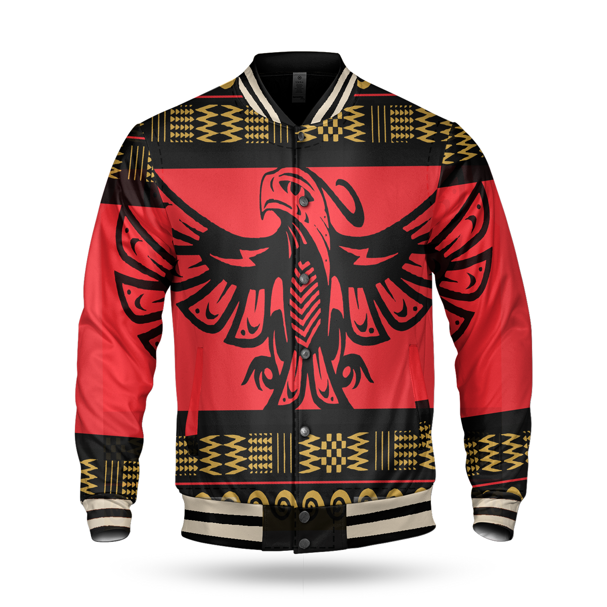 Powwow StoreGBNAT0004801 Red Phoenix Native American Baseball Jacket