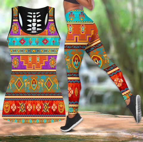 Powwow Store gb nat00619 pattern color native hollow tanktop legging set