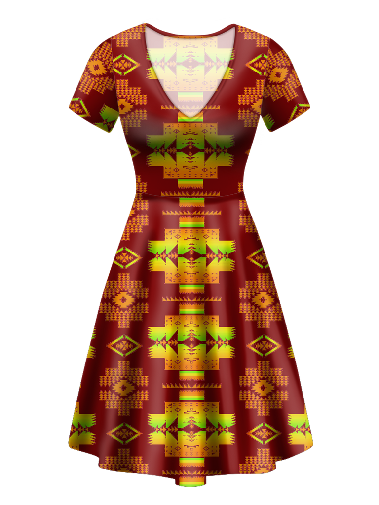 Powwow StoreGBNAT0072016 Pattern Native VNeck Dress