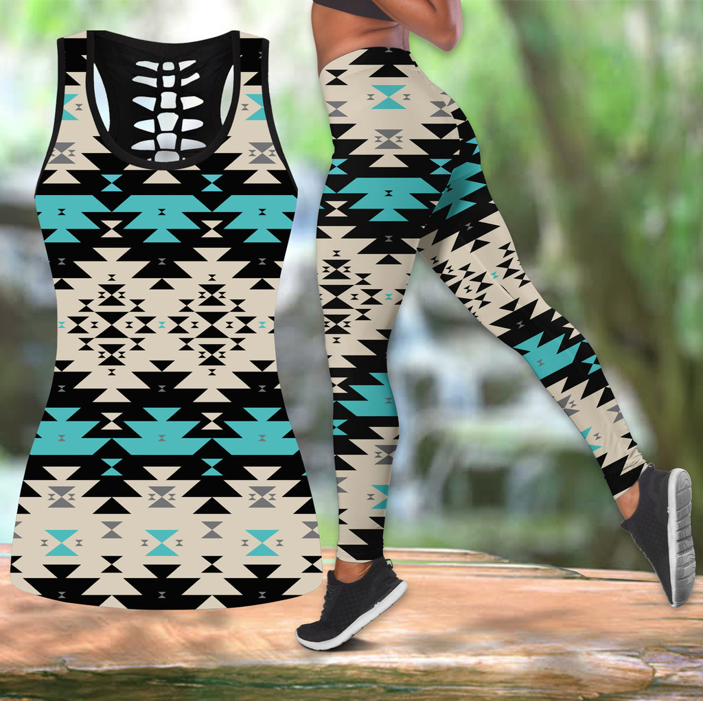 Powwow Store gb nat00606 geometric seamless pattern hollow tanktop legging set