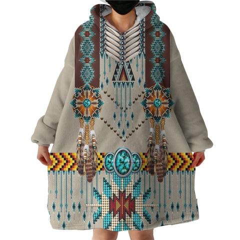 Powwow Store gb nat00069 turquoise blue pattern breastplate sherpa hoodie blankets