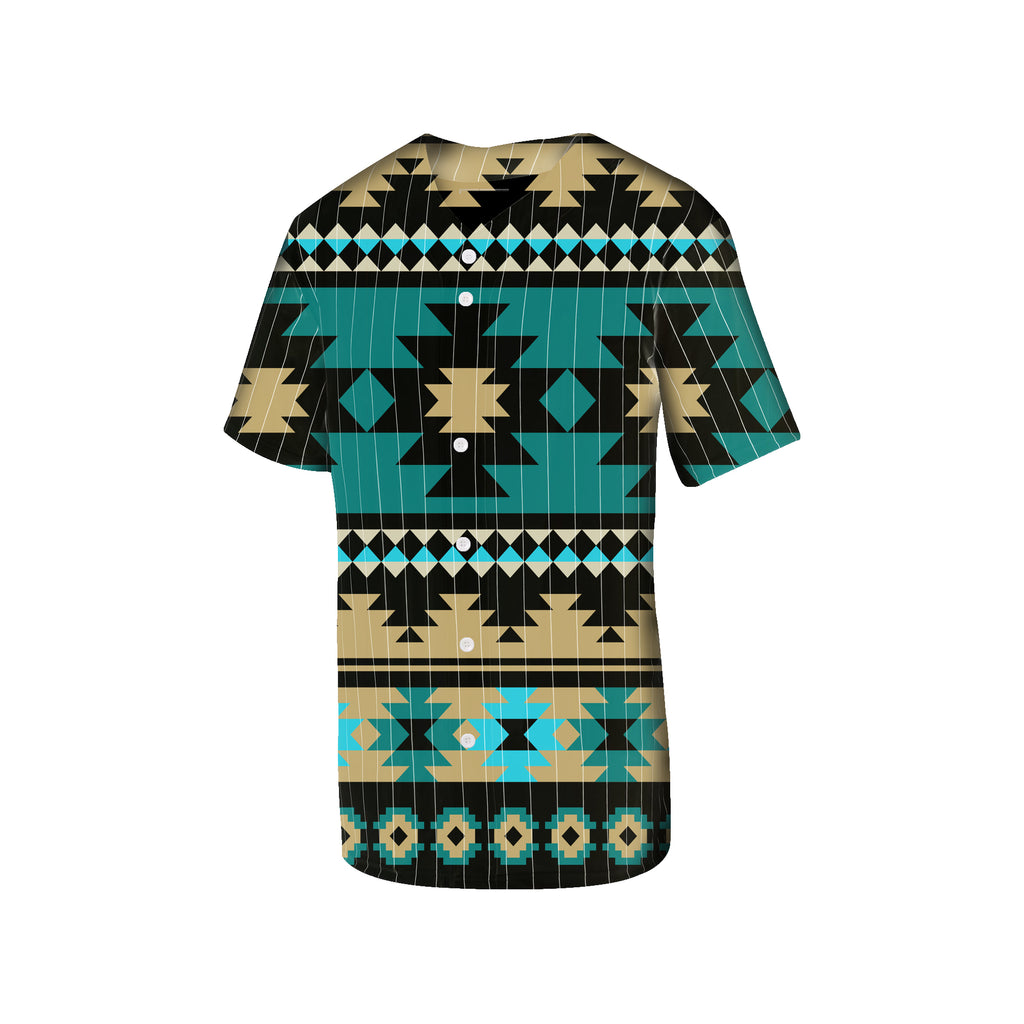 GB-NAT00509 Green Ethnic Aztec Pattern Baseball Jersey