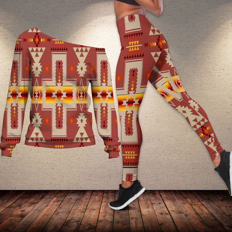 Powwow Store gb nat00062 11 tan tribe design off shoulder sweater legging set