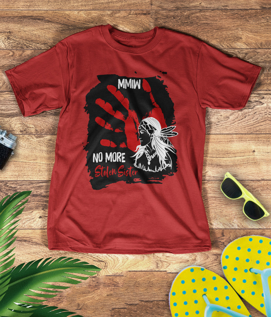 Powwow StoreTS0058 I Wear Red For My Sisters Native American Stop MMIW Red Hand No More Stolen Sisters 3D TShirt