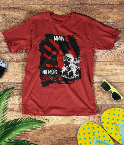 TS0058 I Wear Red For My Sisters Native American Stop MMIW Red Hand No More Stolen Sisters 3D T-Shirt