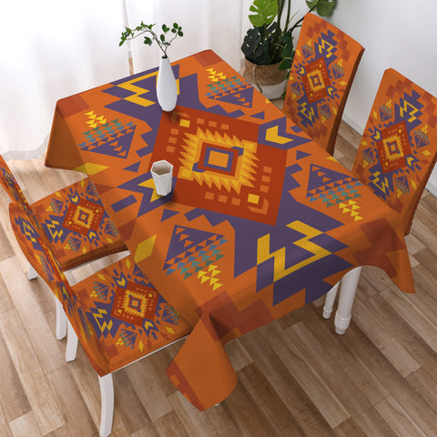 GB-NAT00538-02 Orange Pattern Native  Tablecloth