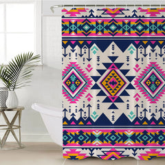 GB-NAT00316 Pink Pattern Native American Shower Curtain - Powwow Store