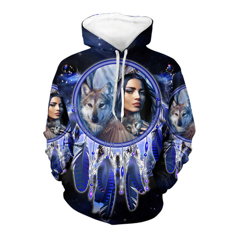 Powwow Store gb nat003518 native girl dream catcher blue galaxy 3d hoodie