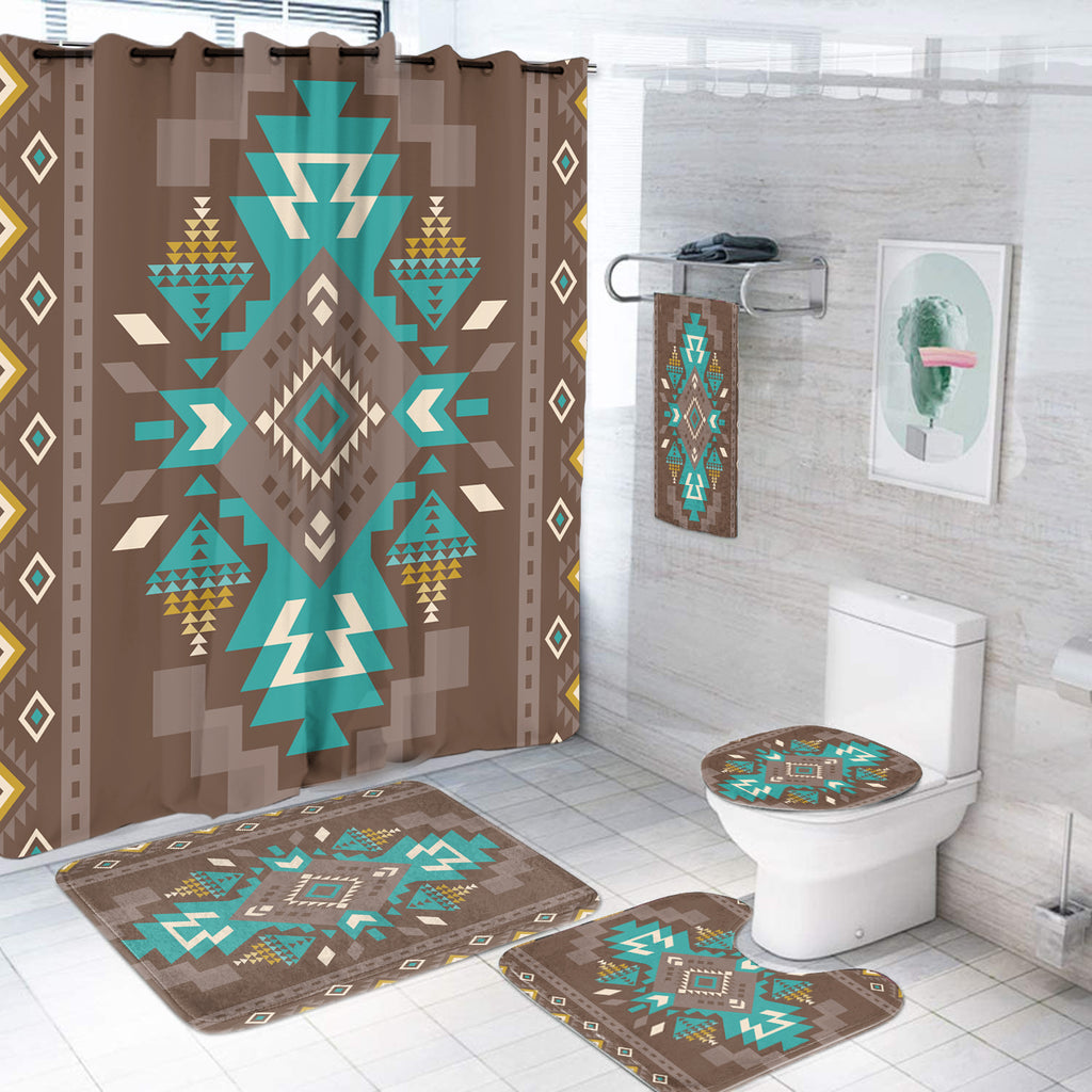 Powwow Store gb nat00538 blue pattern brown bathroom set