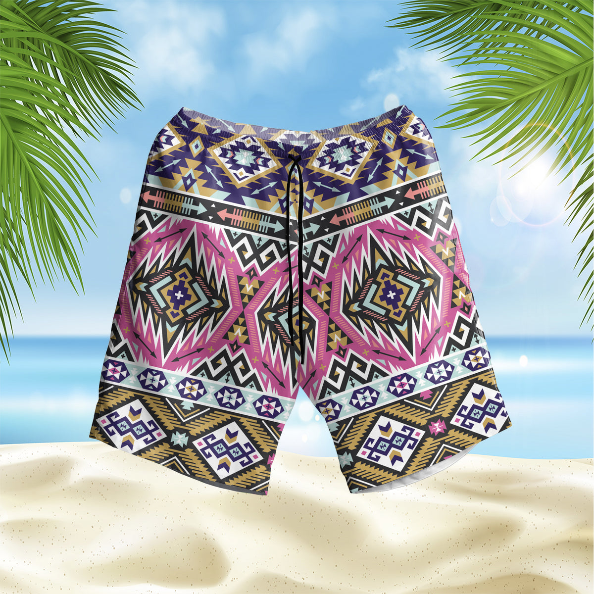 Powwow StoreGBHS00017 Pattern Native Hawaiian Shorts