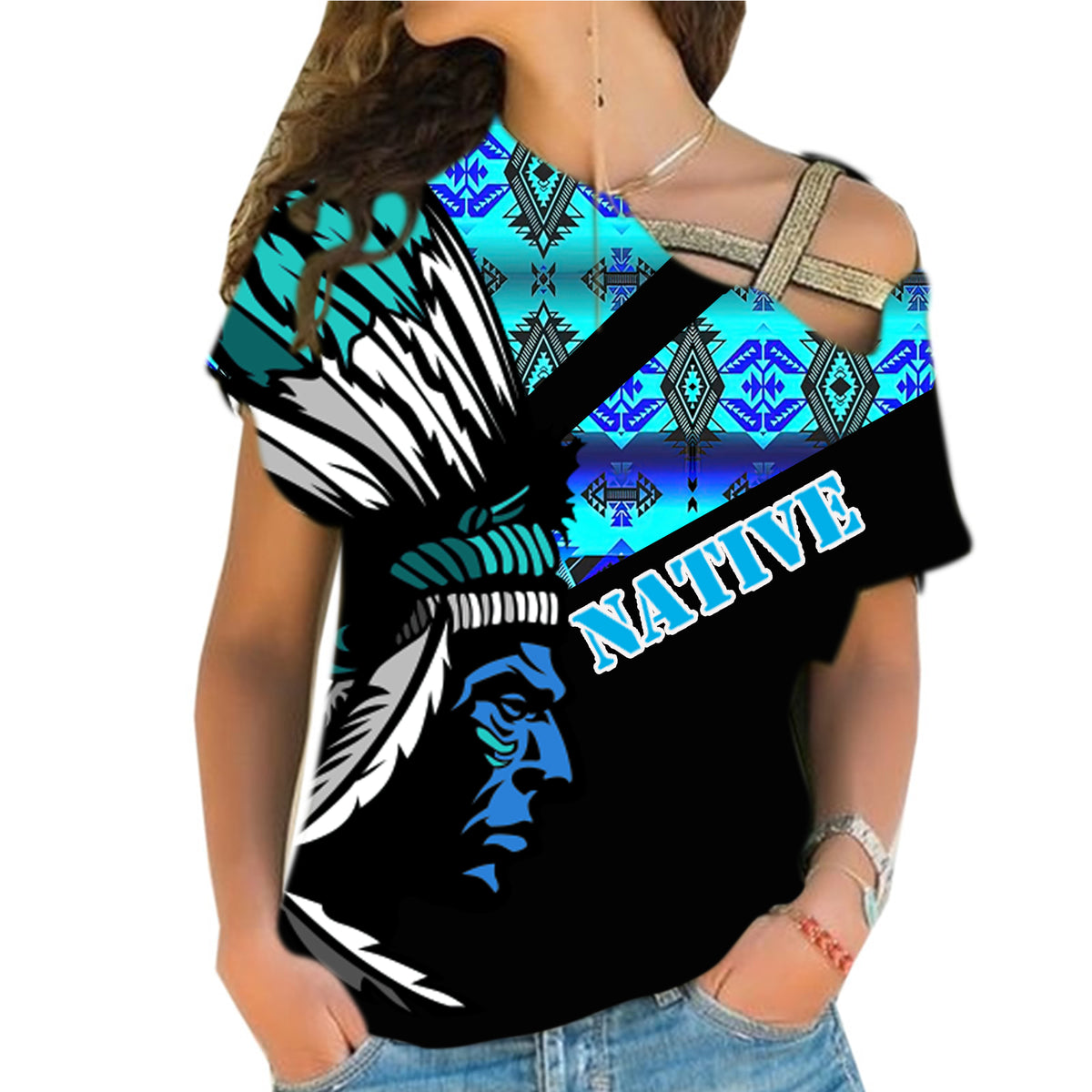 Powwow StoreCRS0001227 Native American Cross Shoulder Shirt