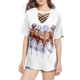 GB-NAT00204 Feather Girls Round Neck Hollow Out Tshirt