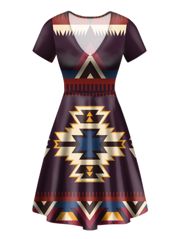 Powwow StoreGBNAT00736 Pattern Native VNeck Dress