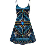 GB-NAT00083 Naumaddic Arts Blue Native American Strings Dress