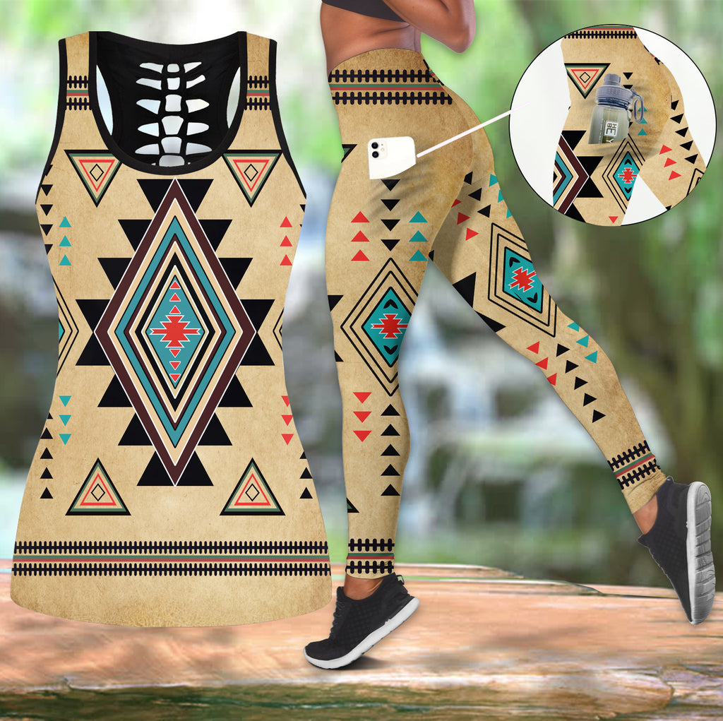 Powwow StoreGBNAT00076 Native Tribes Pattern Native Tank Top And Legging Pocket Set