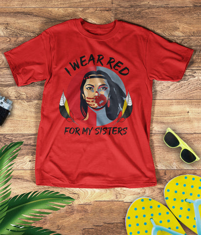 TS0056 I Wear Red For My Sisters Native American Stop MMIW Red Hand No More Stolen Sisters 3D T-Shirt