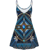 GB-NAT00083 Naumaddic Arts Blue Native American Strings Dress