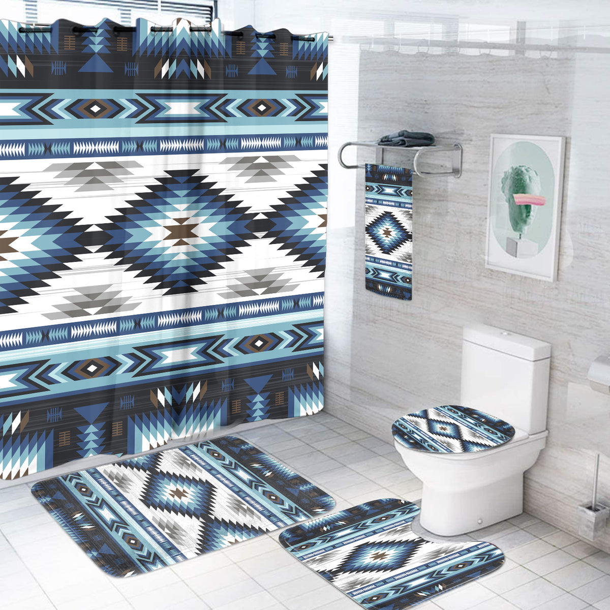 Powwow Store gb nat00528 blue colors pattern bathroom set
