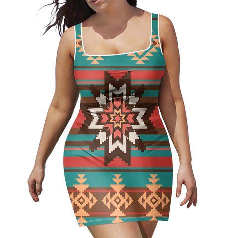 GB-NAT00320  Ethnic Ornament Seamless Pattern Neckline Dress