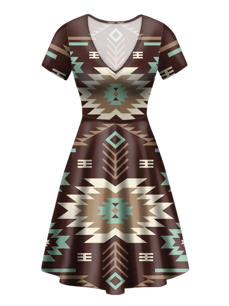 Powwow StoreGBNAT00737 Pattern Native VNeck Dress