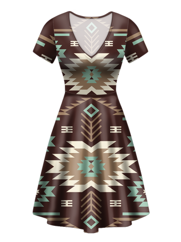 Powwow StoreGBNAT00737 Pattern Native VNeck Dress