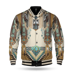Powwow StoreGBNAT00059 Brown Pattern Breastplate Native American  Baseball Jacket