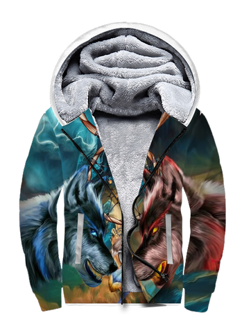 Powwow StoreGBNAT00683 Wolf  Native American 3D Fleece Hoodie