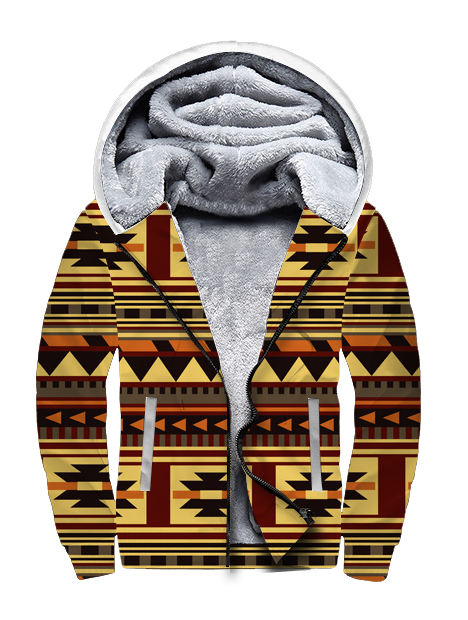 Powwow StoreGBNAT00507 Brown Ethnic Pattern 3D Fleece Hoodie