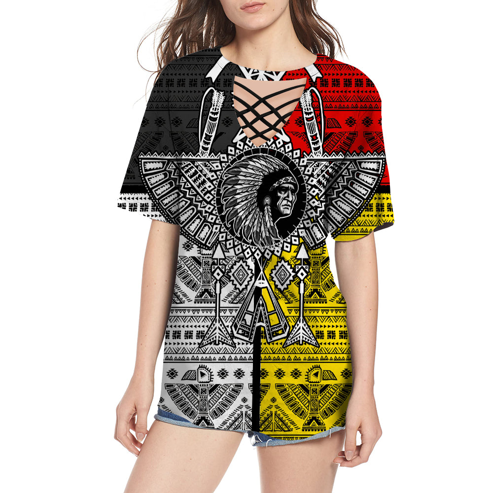 GB-NAT00015	Chief Arrow Native American Round Neck Hollow Out Tshirt