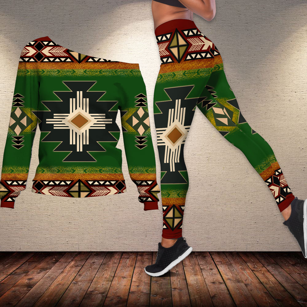 Powwow Store gb nat0001 southwest green symbol off shoulder sweater legging set