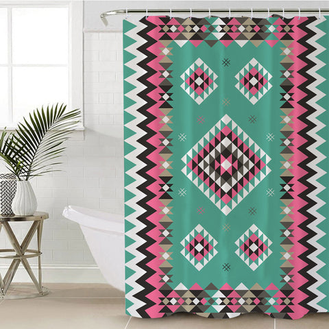GB-NAT00415-03 Ethnic Geometric Pink Pattern Shower Curtain