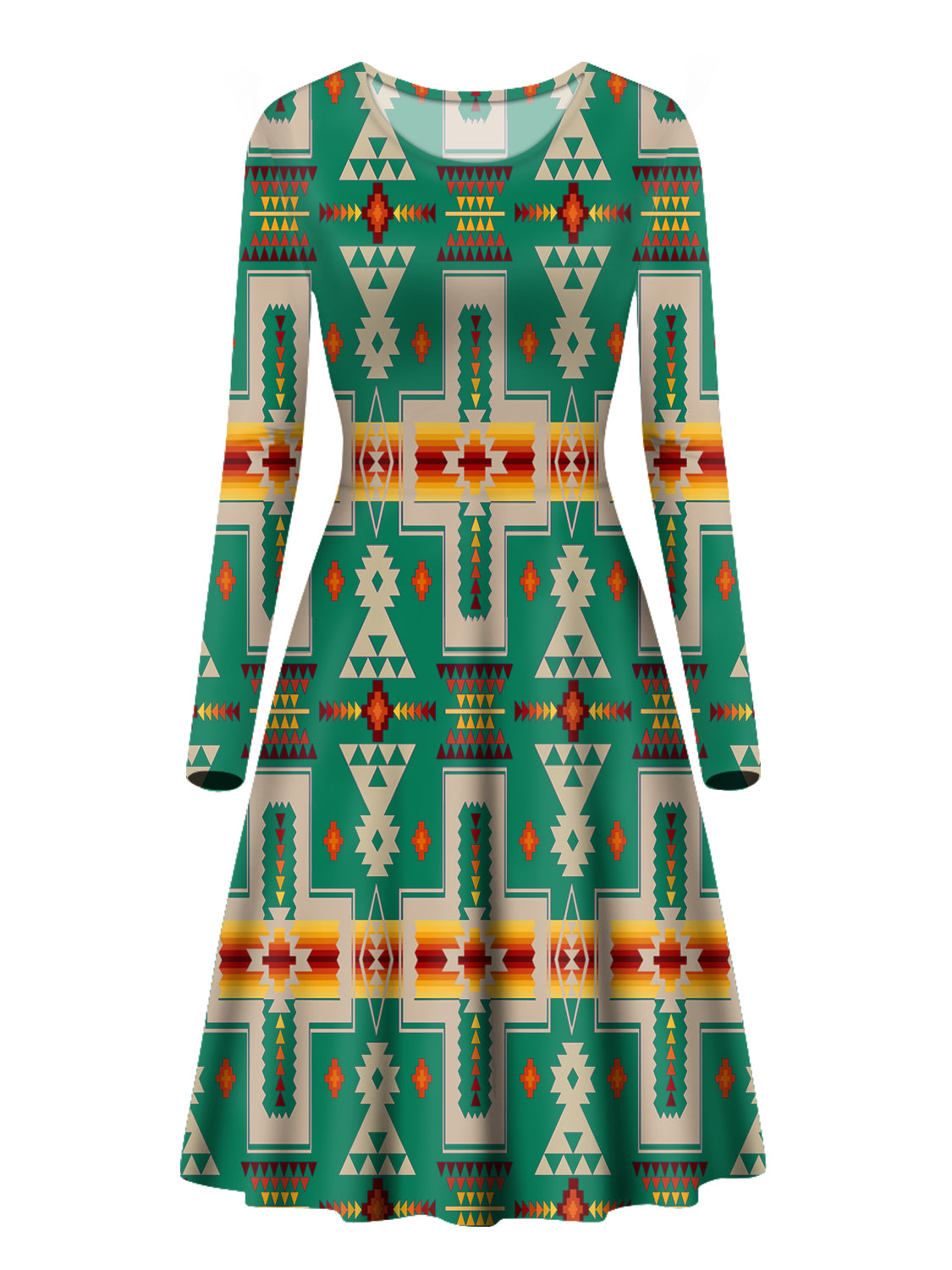 Powwow Store gb nat00062 08 green design native long sleeve dress