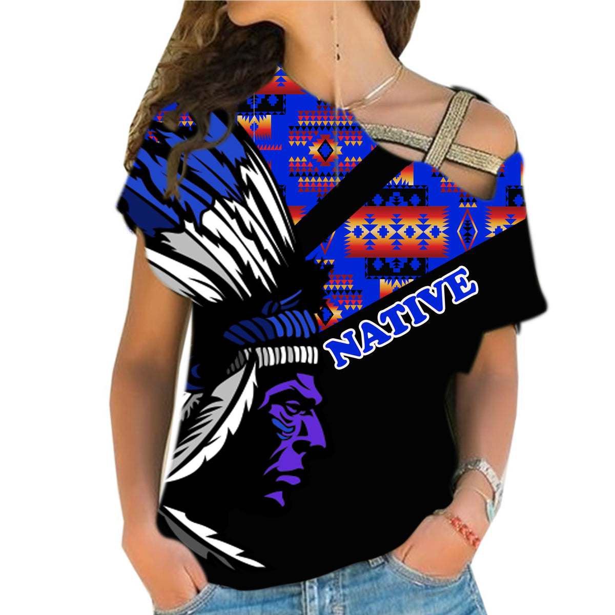 Powwow StoreCRS0001223  Native American Cross Shoulder Shirt