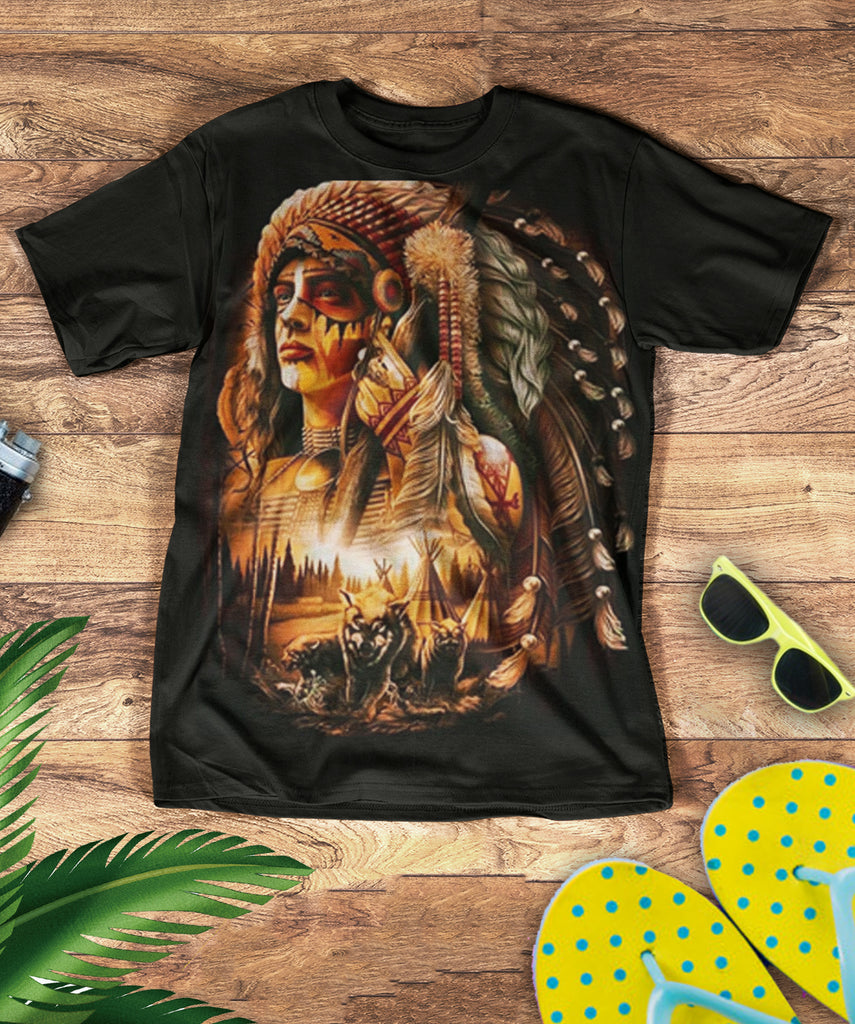 Powwow StoreTS0014 Pattern Light Brown Native American 3D TShirt