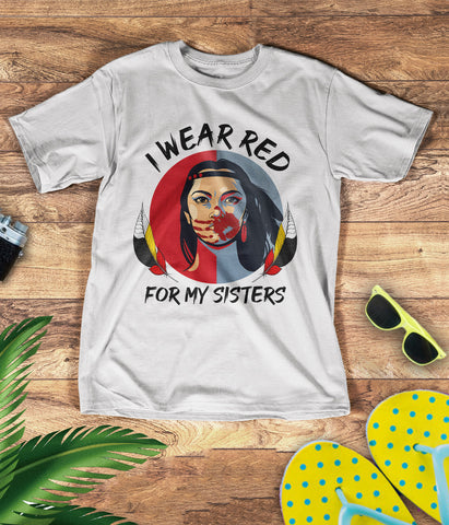 TS0055 I Wear Red For My Sisters Native American Stop MMIW Red Hand No More Stolen Sisters 3D T-Shirt