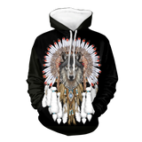 GB-NAT00446B Wolf With Feather Headdress 3D Hoodie