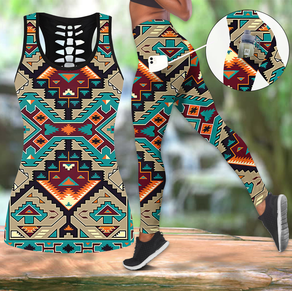 Powwow StoreGBNAT00016 Native Tribes Pattern Native Tank Top And Legging Pocket Set