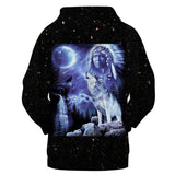 Galaxy Chief & Wolf Native American All Over Hoodie no link - Powwow Store