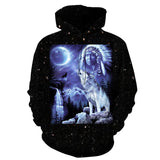 Galaxy Chief & Wolf Native American All Over Hoodie no link - Powwow Store