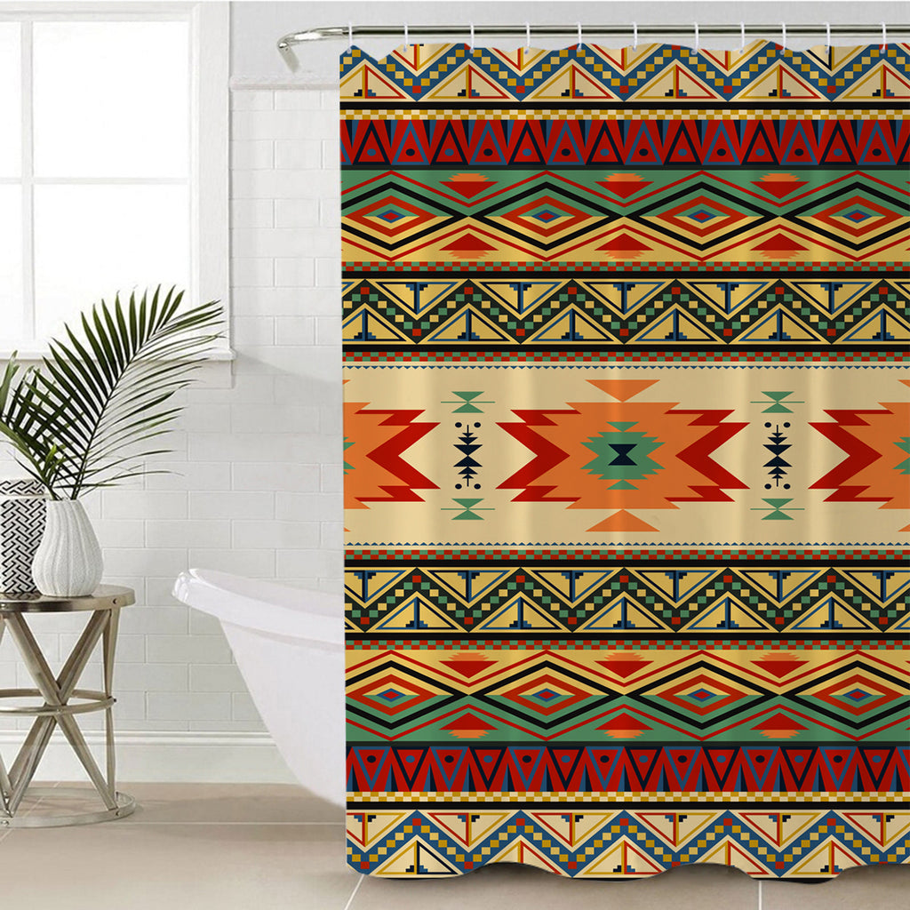 GB-NAT00351 Geometric Pattern Design Native Shower Curtain