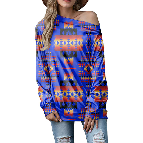 GB-NAT00046-06 Dark Blue Native Tribes Pattern Native American Off-shoulder Sweatshirt